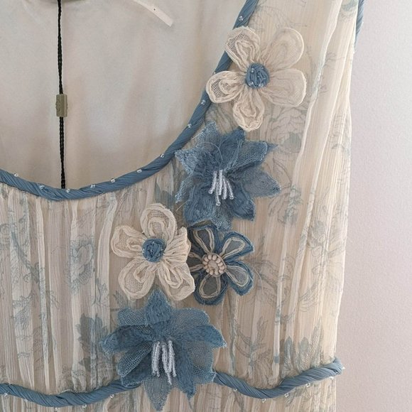 NWT Max Studio Vintage Silk Dress Blue and White Flowers Size 10 - Picture 6 of 10